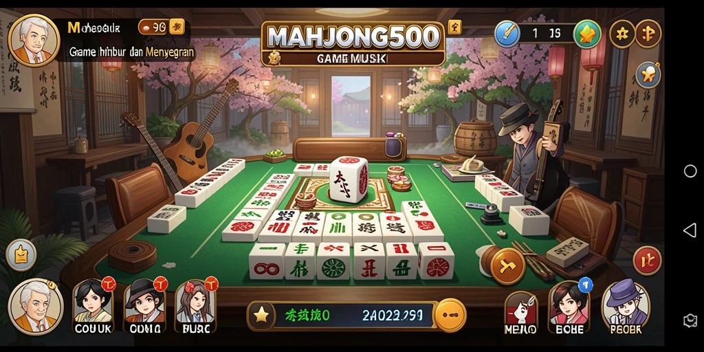Tampilan gameplay MAHJONG500 yang menarik dengan iringan musik.