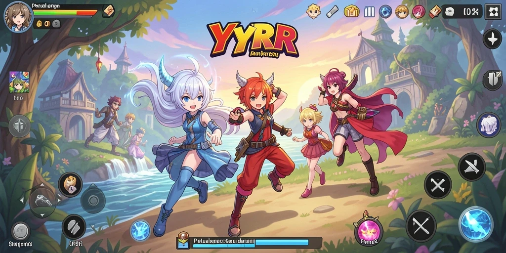 Screenshot gameplay YYRR menampilkan karakter anime dalam petualangan seru.